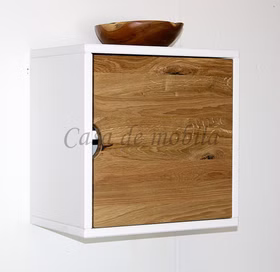 Massivholz Hängekasten mit Tür TOM 39x39x26cm Fichte weiß Wildeiche natur geölt Casa de mobila Goslar