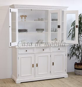 Massivholz Esszimmerschrank 149x190x50cm VICTORIA Fichte massiv antikweiß Vintage casa de mobila Goslar