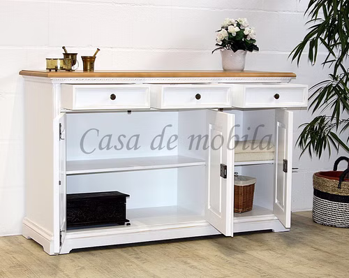 Massivholz geschirrkommode 145x90x50cm VICTORIA Fichte massiv 2farbig weiß vintage Topplatte antik lackiert Casa de mobila Goslar
