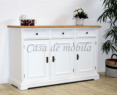 Sideboard 145x90x50cm VICTORIA Fichte 2farbig weiß vintage antik lackiert