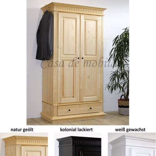 Kleiderschrank 110x205x58cm DAHLIA 2türig Fichte massiv geschlossener Sockel Kleiderschrank 110x205x58cm DAHLIA 2türig Fichte massiv geschlossener Sockel