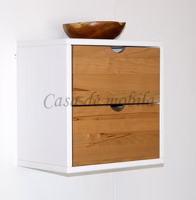 Hängekasten 39x39x26cm TOM Massivholz Fichte weiß / Kernbuche geölt