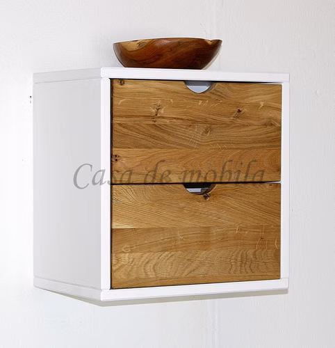 Hängekasten 39x39x26cm TOM Massivholz Fichte weiß / Wildeiche geölt