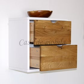 Hängekasten 39x39x26cm TOM Massivholz Fichte weiß / Wildeiche geölt