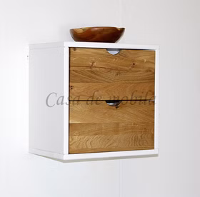 Hängekasten 39x39x26cm TOM Massivholz Fichte weiß / Wildeiche geölt