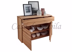 Massivholz Geschirrkommode II mit Beleuchtung OKER 123x86x44cm Kernbuche massiv natur geölt Casademobila Goslar