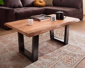 Massivholz Couchtisch mit Baumkante und Metallbeine CARTAGENA Akazie massiv natur lackiert casademobila Goslar