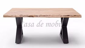 Couchtisch Metallbeine X 110x45x70cm CARTAGENA Akazie lackiert Massivholz Sofatisch mit Baumkante und Metallbeine X CARTAGENA Akazie massiv natur lackiert casademobila Goslar