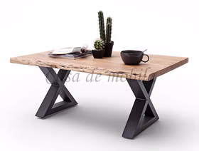 Couchtisch Metallbeine X 110x45x70cm CARTAGENA Akazie lackiert Massivholz Couchtisch mit Baumkante und Metallbeine X CARTAGENA Akazie massiv natur lackiert casademobila Goslar