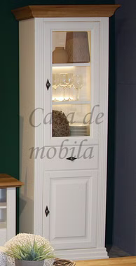 Vitrine 72x199x45cm COUNTRY HOME Kiefer weiß,Eiche geölt Massivholz Vitrinenschrank Country Home schmal weiß lackiert Wildeiche Landhausstil Casademobila Goslar