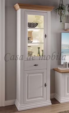 Vitrine 72x199x45cm COUNTRY HOME Kiefer weiß,Eiche geölt Massivholz Vitrinenschrank schmal weiss holz Wildeiche Landhausstil casademobila