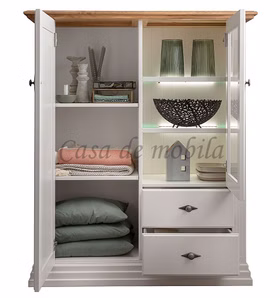 Highboard 113x134x45cm COUNTRY HOME Kiefer weiß Eiche geölt Landhaus Esszimmerschrank mit glastür weiss holz Wildeiche Landhausstil casademobila