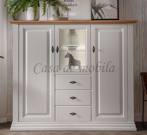 Highboard 157x134x45cm COUNTRY HOME Kiefer weiß,Eiche geölt