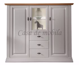 Highboard 157x134x45cm COUNTRY HOME Kiefer weiß,Eiche geölt Massivholz Geschirrschrank COUNTRY HOME 157x134x45cm Kiefer massiv weiß lackiert Wildeiche geölt, 1036220401 Casademobila Goslar