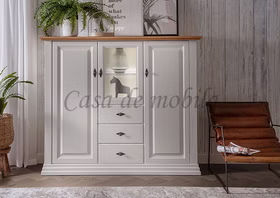 Highboard 157x134x45cm COUNTRY HOME Kiefer weiß,Eiche geölt Massivholz Hochschrank mit schubladen COUNTRY HOME 157x134x45cm Kiefer massiv weiß lackiert Wildeiche geölt, 1036220401 Casademobila Goslar
