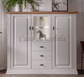 Highboard 157x134x45cm COUNTRY HOME Kiefer weiß,Eiche geölt Massivholz Highboard breit Country Home weiss holz wildeiche massiv geölt Landhausstil Casademobila Goslar