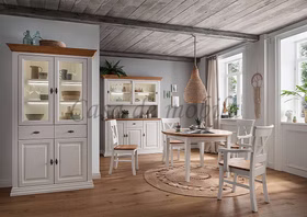 Massivholz Esszimmer kommode 3 türig COUNTRY HOME 157x91x45cm Kiefer massiv weiß lackiert Wildeiche geölt casademobila Goslar