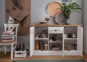 Geschirrschrank 3 türig COUNTRY HOME 157x91x45cm Kiefer massiv weiß lackiert Wildeiche geölt casademobila Goslar