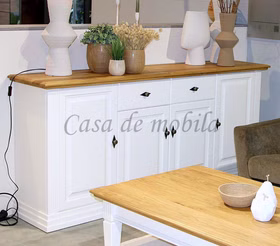 Sideboard 202x91x45cm COUNTRY HOME Kiefer weiß Eiche geölt Massivholz Kommode breit 4 türig Country Home kiefernholz weiss lackiert Wildeiche massiv geölt casademobila Goslar