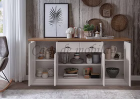 Sideboard 202x91x45cm COUNTRY HOME Kiefer weiß Eiche geölt Esszimmer schrank breit 4 türig Country Home Landhaus weiss holz Wildeiche massiv geölt casademobila Goslar