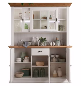 Buffetschrank 160x199x45cm COUNTRY HOME Kiefer weiß Eiche geölt Massivholz Esszimmerschrank mit schiebetüren vitrine weiss holz Wildeiche Landhausstil casademobila