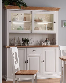 Buffetschrank 160x199x45cm COUNTRY HOME Kiefer weiß Eiche geölt Massivholz Buffetschrank mit schiebetüren weiss holz Wildeiche Landhausstil casademobila