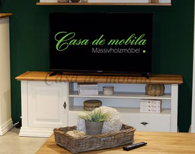 TV-Board 178x67x45cm COUNTRY HOME Kiefer weiß,Eiche geölt TV-Lowboard breit COUNTRY HOME 178x67x45cm Kiefer massiv weiß lackiert Wildeiche massiv geölt von Casa de mobila