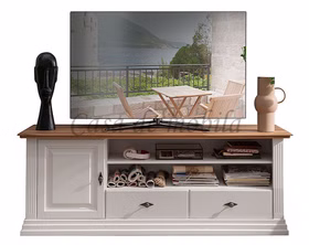 TV-Board 178x67x45cm COUNTRY HOME Kiefer weiß,Eiche geölt TV-Kommode breit COUNTRY HOME 178x67x45cm Kiefer massiv weiß lackiert Wildeiche massiv geölt von Casa de mobila