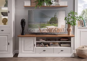 TV-Board 178x67x45cm COUNTRY HOME Kiefer weiß,Eiche geölt Phonoschrank breit COUNTRY HOME 178x67x45cm Kiefer massiv weiß lackiert Wildeiche massiv geölt von Casa de mobila