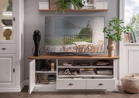 TV-Board 178x67x45cm COUNTRY HOME Kiefer weiß,Eiche geölt Phonokommode breit COUNTRY HOME 178x67x45cm Kiefer massiv weiß lackiert Wildeiche massiv geölt von Casa de mobila