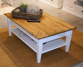 Couchtisch 120x48x75cm COUNTRY HOME Kiefer weiß,Eiche geölt Massivholz Couchtisch mit ablageboden COUNTRY HOME 120x48x75cm Kiefer massiv weiß Wildeiche geölt, 1036221601 Casa de mobila Goslar