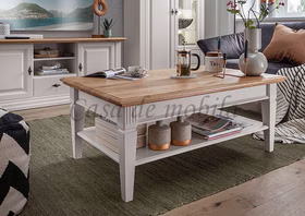 Couchtisch 120x48x75cm COUNTRY HOME Kiefer weiß,Eiche geölt Massivholz Sofatisch mit ablage COUNTRY HOME 120x48x75cm Kiefer massiv weiß Wildeiche geölt, 1036221601 Casa de mobila Goslar