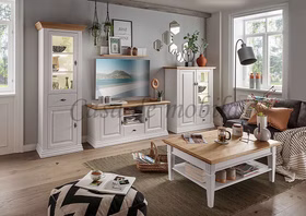 Couchtisch 120x48x75cm COUNTRY HOME Kiefer weiß,Eiche geölt Landhaus Wohnzimmertisch mit ablage COUNTRY HOME 120x48x75cm Kiefer massiv weiß Wildeiche geölt, 1036221601 Casa de mobila Goslar