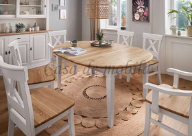 Ausziehtisch rund 120x74x120cm COUNTRY HOME Kiefer weiß, Eiche geölt Runder Tisch ausziehbar 120x74x120cm COUNTRY HOME Kiefer massiv weiß, Eiche geölt von Casa de mobila