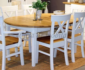 Ausziehtisch rund 120x74x120cm COUNTRY HOME Kiefer weiß, Eiche geölt Massivholz Küchentisch rund ausziehbar weiß Holz Wildeiche Landhausstil von Casa de mobila