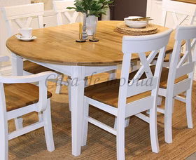 Ausziehtisch rund 120x74x120cm COUNTRY HOME Kiefer weiß, Eiche geölt Massivholz Ausziehtisch rund weiß Holz Wildeiche Landhausstil von Casa de mobila