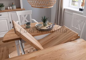 Ausziehtisch rund 120x74x120cm COUNTRY HOME Kiefer weiß, Eiche geölt vollholz tisch rund ausziehbar kiefernholz weiss Wildeiche massiv geölt Landhausstil casademobila Goslar