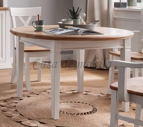 Ausziehtisch rund 120x74x120cm COUNTRY HOME Kiefer weiß, Eiche geölt Massivholz Esszimmer tisch rund weiss holz Wildeiche Landhausstil casademobila