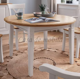 Ausziehtisch rund 120x74x120cm COUNTRY HOME Kiefer weiß, Eiche geölt Massivholz Küchentisch rund ausziehbar weiss holz Wildeiche Landhausstil casademobila Goslar