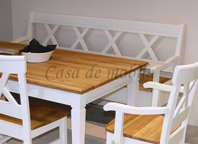 Bank 180cm COUNTRY HOME Kiefer weiß,Eiche geölt Küchenbank mit stauraum und Armlehne 180cm Kiefer weiss Wildeiche massiv geoelt Casa de mobila Goslar