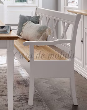 Bank 180cm COUNTRY HOME Kiefer weiß,Eiche geölt Sitzbank mit stauraum und Armlehne 180cm Kiefer weiss Wildeiche massiv geoelt Casa de mobila Goslar