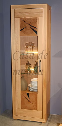 Edle Vitrine schmal Holz Kernbuche massiv geölt mit Hirnholz von Casa de mobila Edle Vitrine schmal Holz Kernbuche massiv geölt mit Hirnholz von Casa de mobila