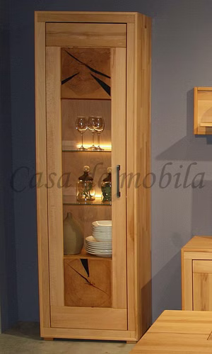 Edle Vitrine schmal Holz Kernbuche massiv geölt mit Hirnholz von Casa de mobila Edle Vitrine schmal Holz Kernbuche massiv geölt mit Hirnholz von Casa de mobila