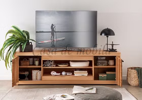 TV-Lowboard IV 200x62x46cm RUSTIC Kernbuche geölt Hirnholz-Elemente massivholz Fernsehkommode Fernsehschrank XL kernbuche massiv geölt mit Stirnholz casademobila