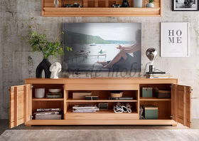 TV-Lowboard IV 200x62x46cm RUSTIC Kernbuche geölt Hirnholz-Elemente holz Fernsehkommode Fernsehschrank XL kernbuche massiv geölt mit Stirnholz casademobila