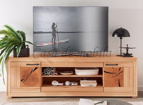 TV-Lowboard IV 200x62x46cm RUSTIC Kernbuche geölt Hirnholz-Elemente breiter TV-Lowboard 200 cm kernbuche massiv geölt mit hirnholz Casa de mobila Goslar