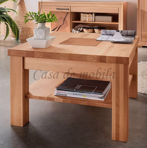 Massivholz Beistelltisch mit ablage 70x70cm kernbuche massiv geölt mit hirnholz Casa de mobila Goslar