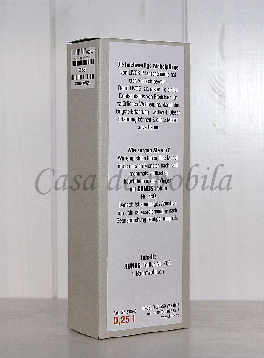 LIVOS Pflegeset 250ml VELIO Politur Bianco Baumwolltuch von Casademobila Goslar