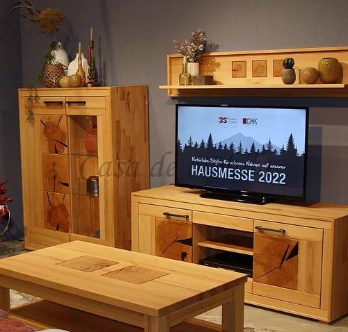 Wohnwand Anbauwand Holz Kernbuche massiv geölt mit Hirnholz von Casa de mobila
