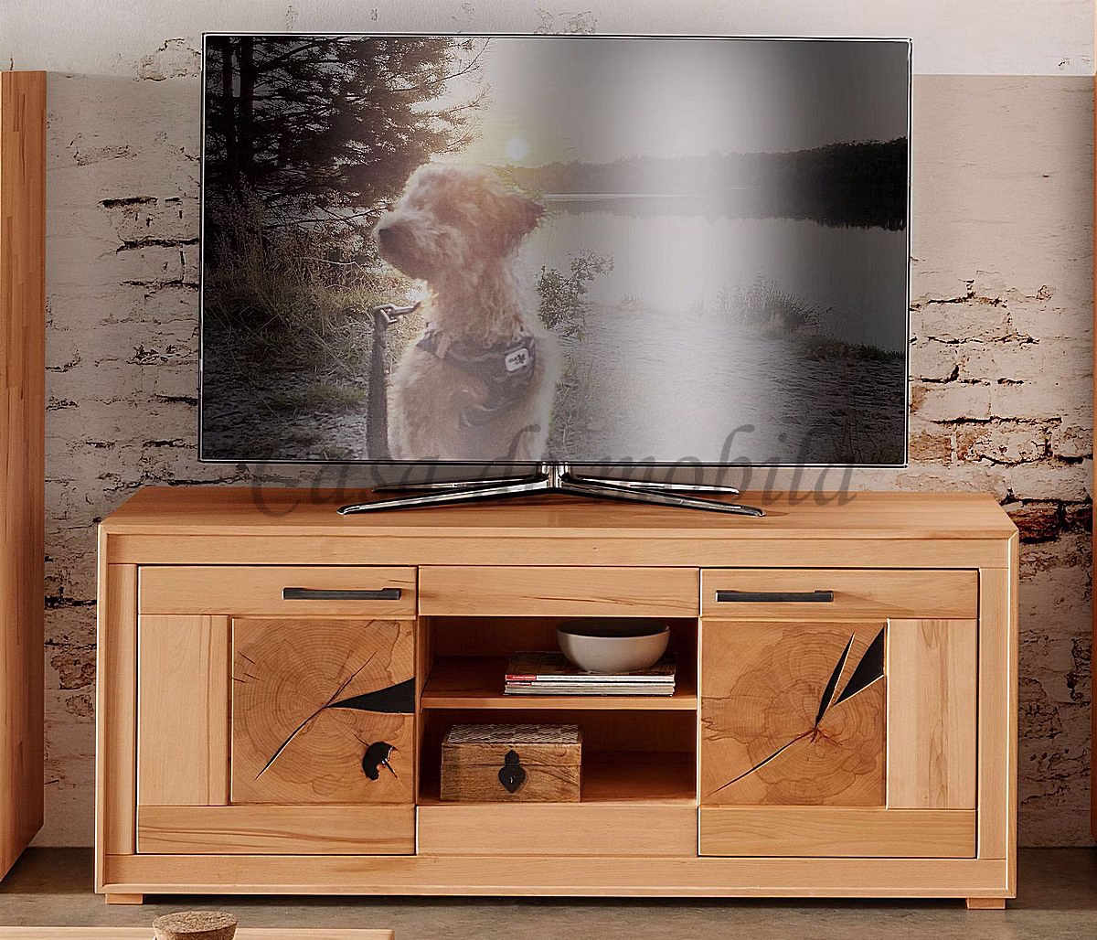 TV-schrank Fernsehschrank holz kernbuche massiv mit Hirnholz casademobila TV-schrank Fernsehschrank holz kernbuche massiv mit Hirnholz casademobila